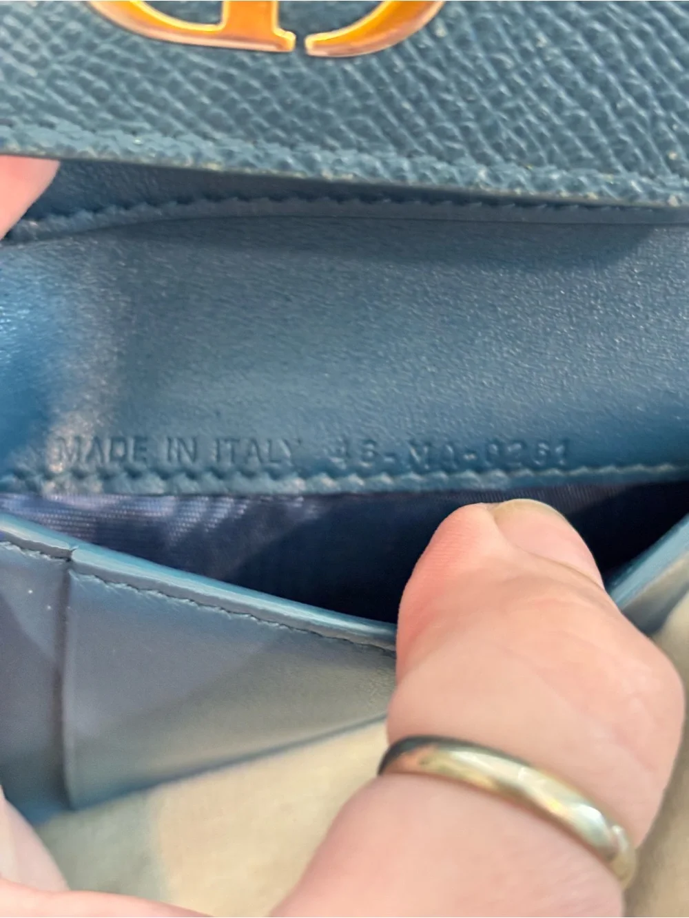 Christian Dior 30 Montaigne Lotus Teal Pebbled Leather Compact Wallet W/ COA